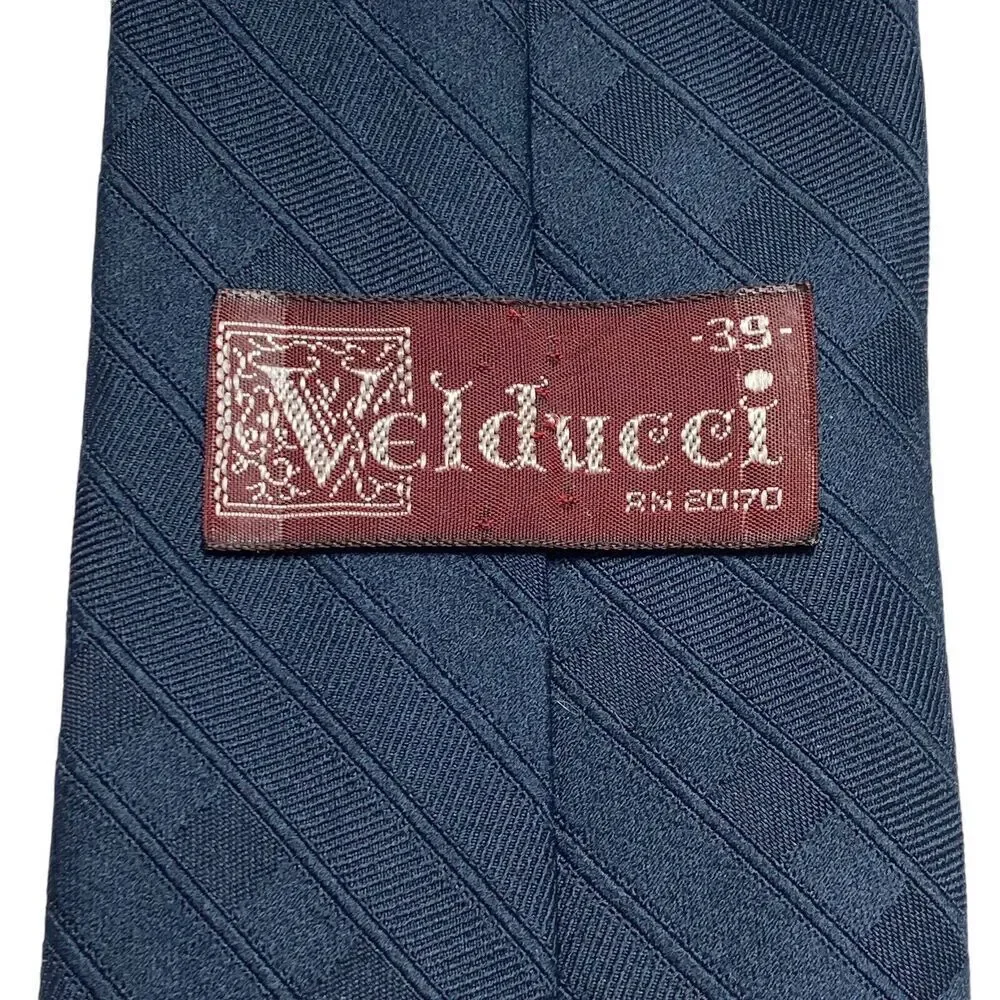 Velduci Men's Tie Necktie Tone on Tone Blue Stripe Polyester Classic Office